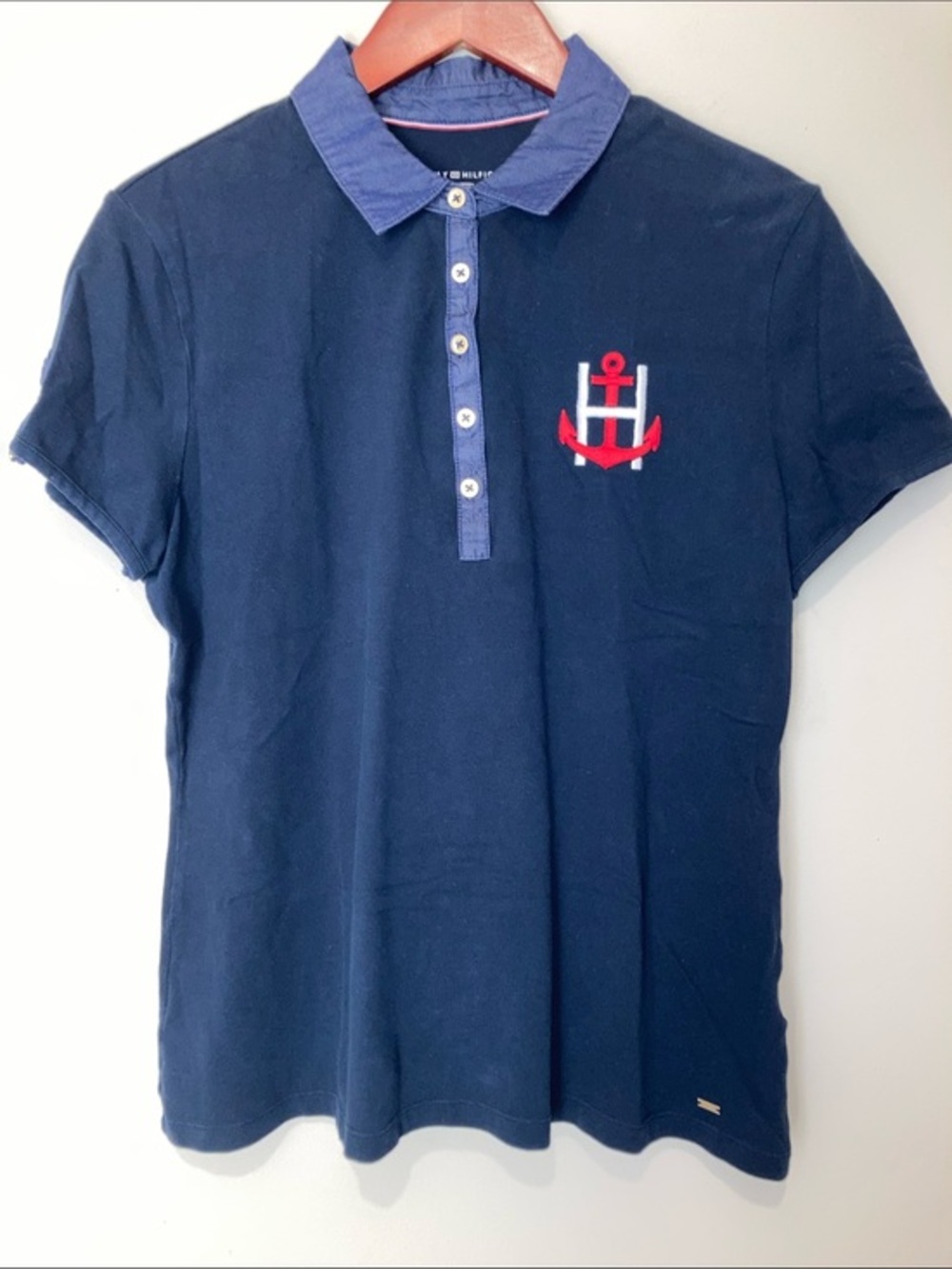 Tommy Hilfiger Navy Polo with Red & White Anchor Logo